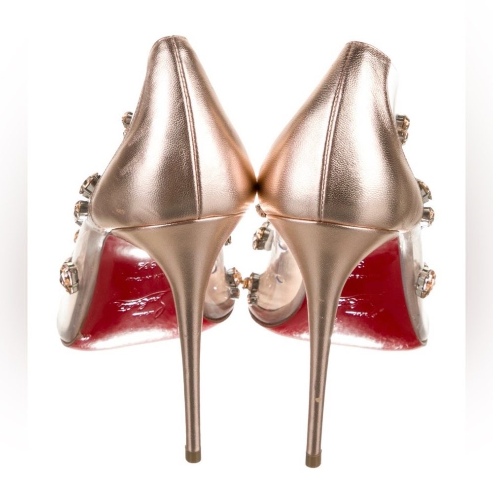 Christian Louboutin Clear Degraqueen Rose Gold Jeweled PVC Pointed-Toe Pumps - Picture 9 of 17